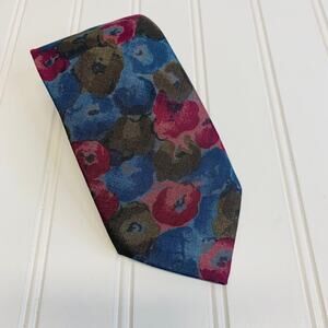 Hendricksen Silk Tie 100% Silk Blue Pink Green Watercolor Floral 3.25" Wide